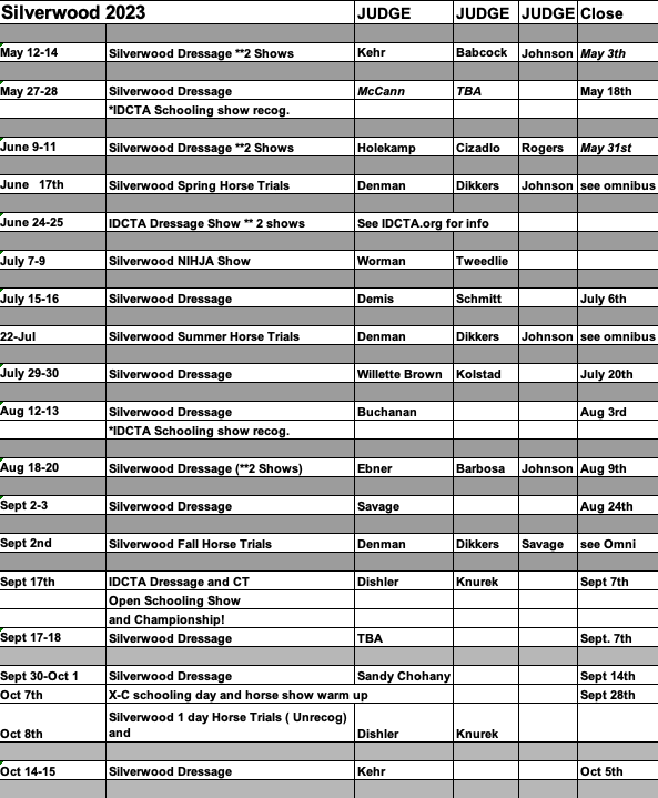 2023 Show Calendar 5-1